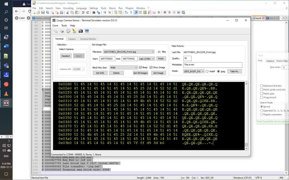 Satellite protocol simulator demo for Cargo Camera