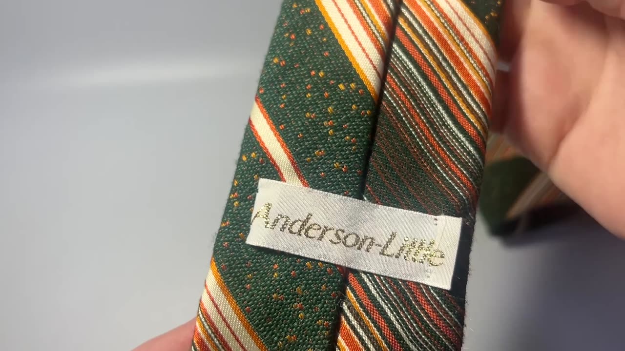 Vintage Anderson-Little Green, Orange/Brown, White Stripe Polyester Tie 59" x 2.85"