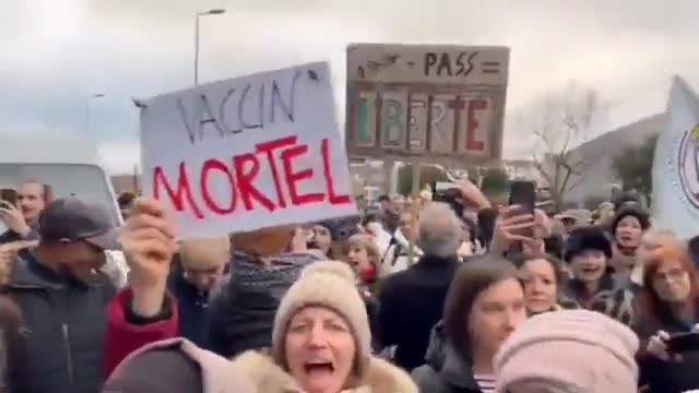 Hundreds Gather Outside the Pfizer HQ in Paris, France, to Protest Vaccine Mandates