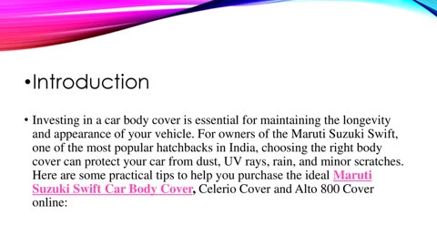 Buy Maruti Suzuki Swift Car Body Cover Online