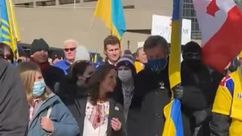Chrystia Freeland leads a protest in Canada for Ukraine after locking up freedom convoy protesters