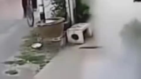 Tyre narrowly misses cyclist