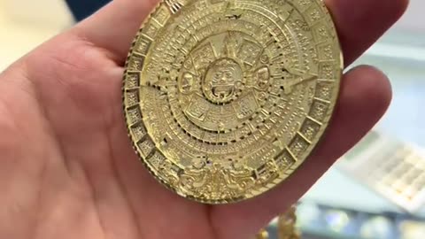 Solid Gold Aztec Calendar & Solid Byzantine Chain