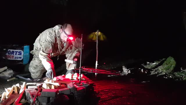 Making a cabin fire in a firepit