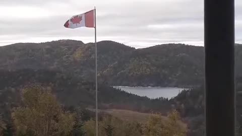 Canada Flag blowing in the Autumn Wind