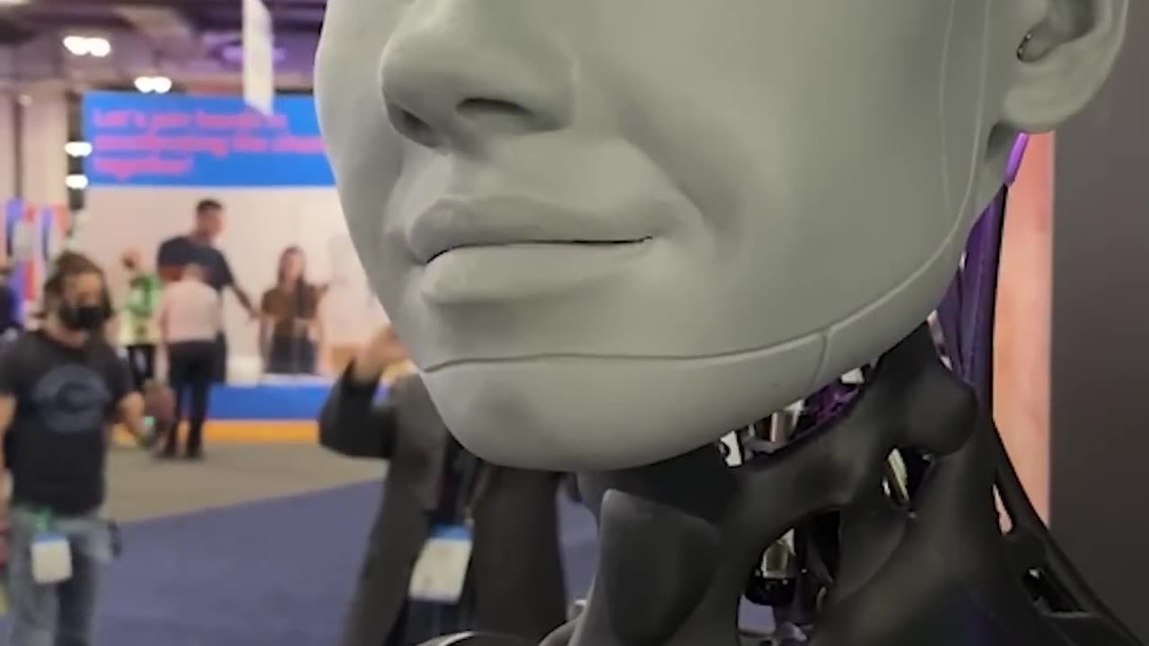 Do androids believe in God. Watch our interview with Ameca, a humanoid #robot at #CES2022 #Shorts