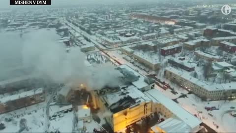 Aerial view of deadly Siberian shopping mall fire