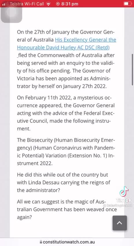 Australia Governor General has left Australia.... now this happens...