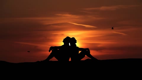 Love couple alone in sun set Nature