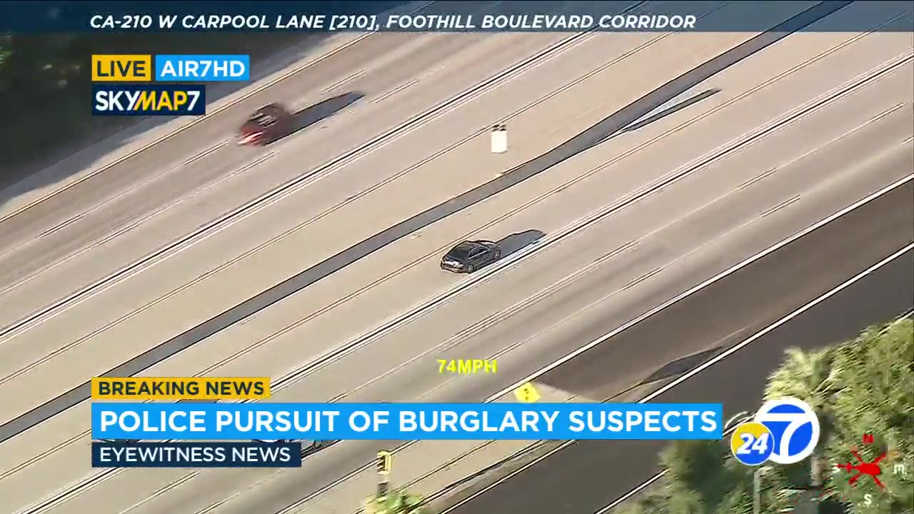 FULL CHASE_ Burglary suspects fleeing CHP get stopped by PIT maneuver in Inland Empire