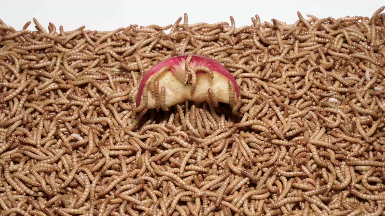 Timelapse 50 000 Mealworms vs A Red Apple