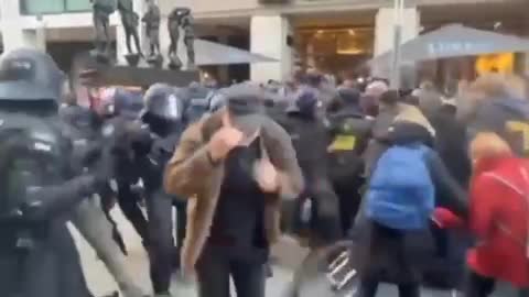 Merkel's minions spraying tear gas and using batons on the elderly