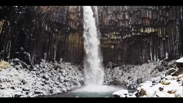 Iceland Svartifoss Waterfall in the Winter (4K)