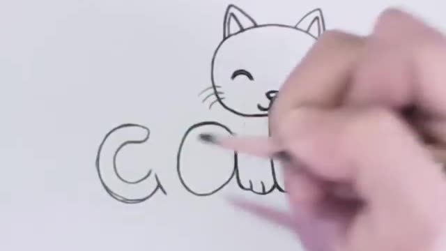 How to turn words cat in to a cartoon cat. Step by step