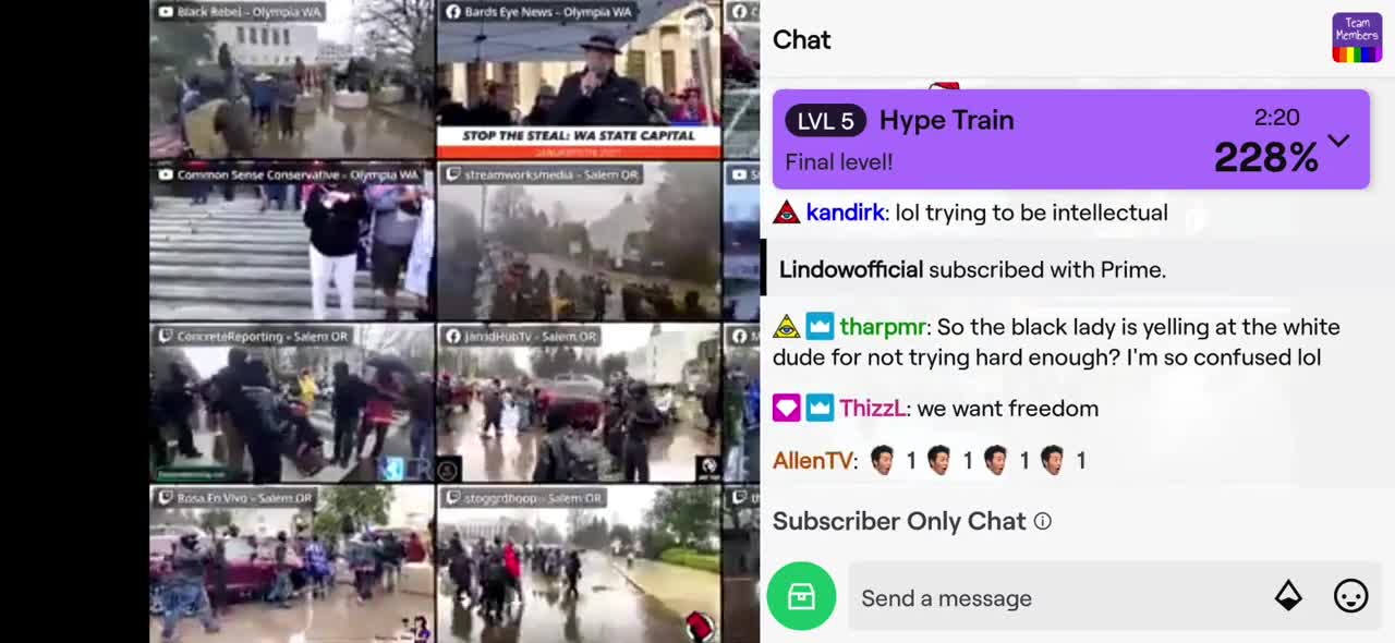 Recorded stream of Capitol invasion. includes dude who lost his kid and a fight at the end