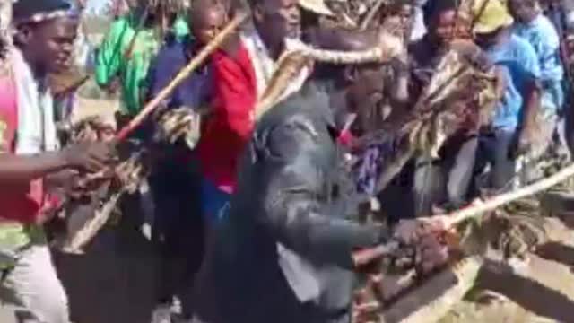 Zulu regiments parading a few kilometers from the home of former President Jacob Zuma in Nkandla