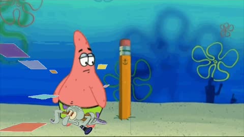 Squidward Is Playing With Tiles While SpongeBob And Patrick Run Around A Pencil ✏️