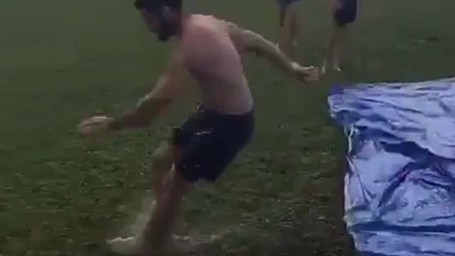 Collab copyright protection - blue slipnslide beard guy faceplant