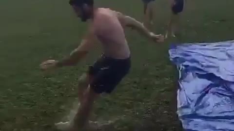 Collab copyright protection - blue slipnslide beard guy faceplant