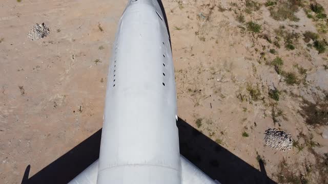 The front of a real 747 Airplane from above - Aerial View