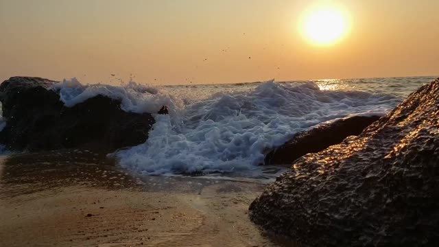 Waves Crashing on Beach Shore