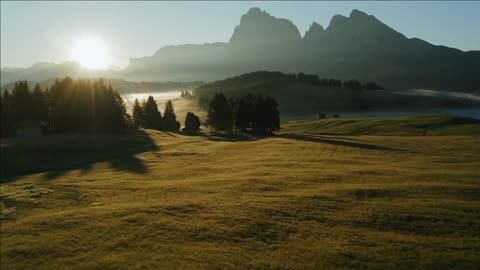 alpe di suisi dolomites aerial drone view of alpine meadow mountain plateau in italy