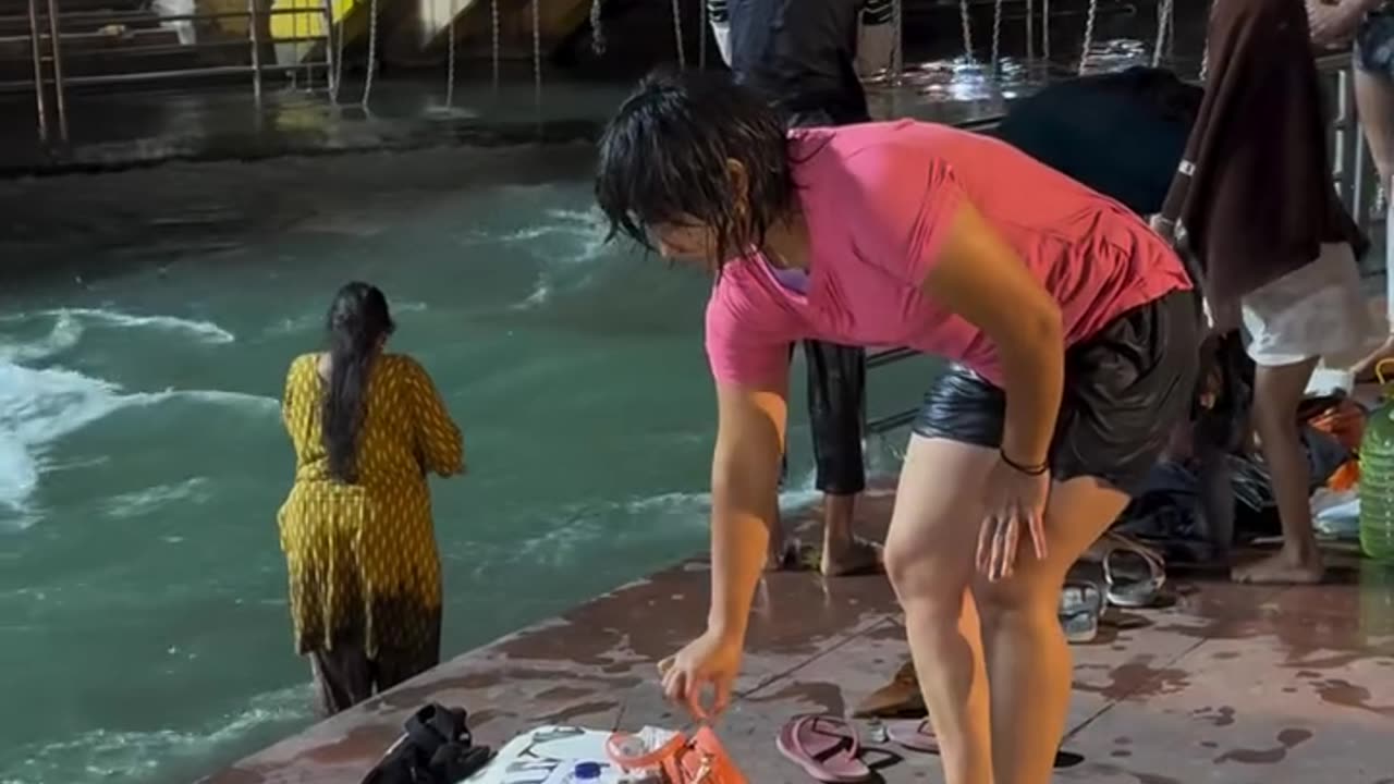 Indian girls at ganga rever