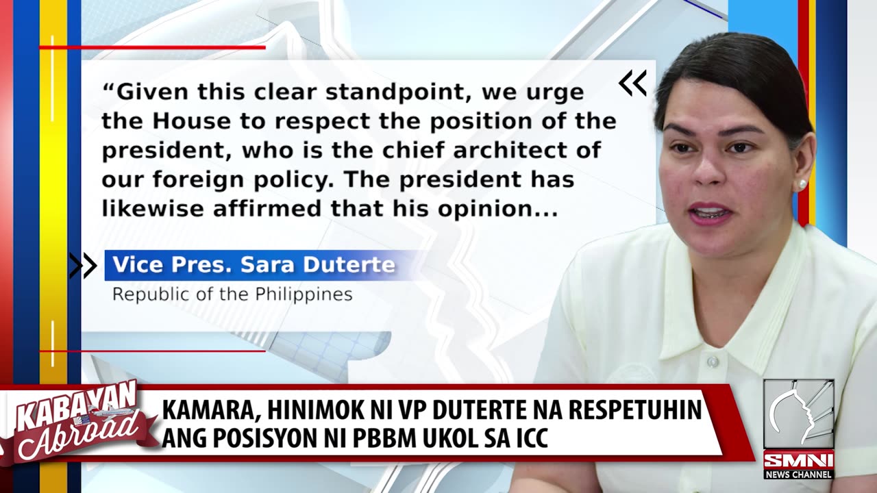 Kamara, hinimok ni VP Duterte na respetuhin ang posisyon ni PBBM ukol sa ICC