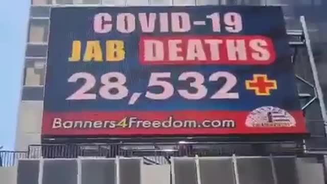 Jab deaths & injuries billboard in NY city