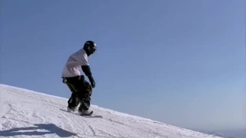 happy skateboard in snow