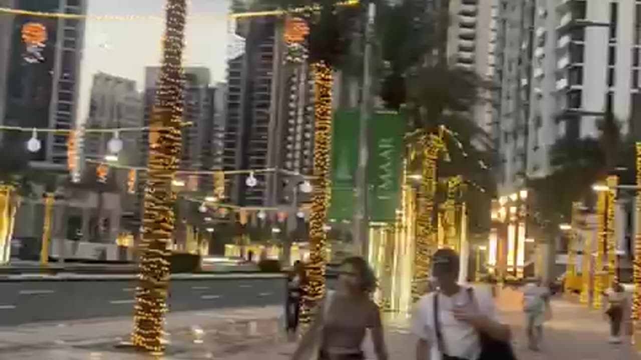 Beautiful Evening View of Street Downtown Dubai