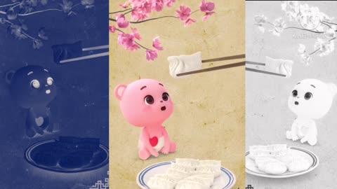 Super cute pink baby panda eating food