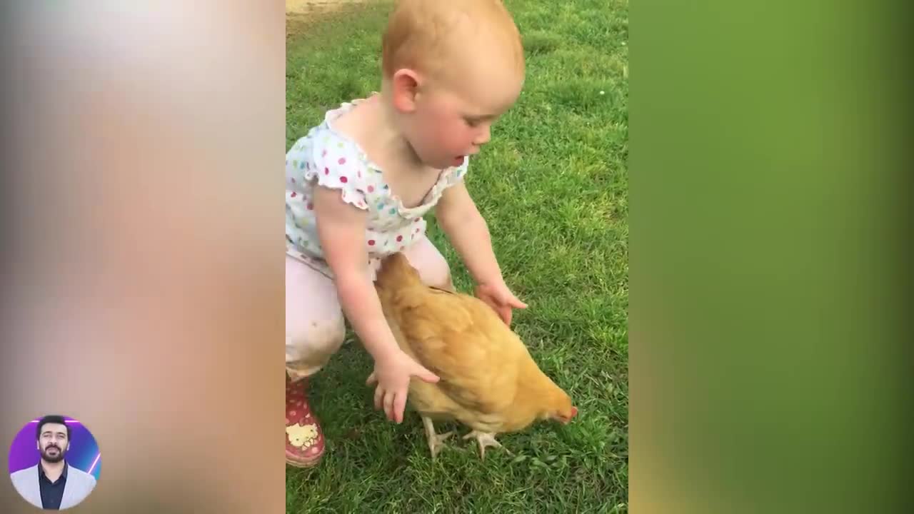 Funny baby react on Chicken: Funny videos