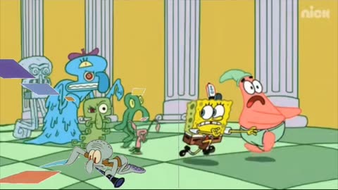 Squidward Is Playing With Tiles While SpongeBob And Patrick Are Being Chased By Monsters 😈