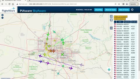 August 15th - 16th time lapsed piaware skyaware for phoenix az