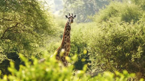 Magnifficent giraffe standing still and looking at camera