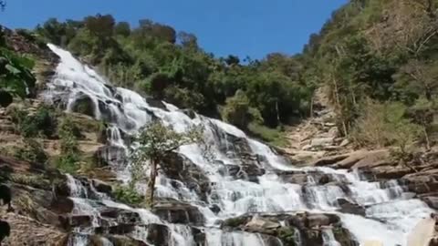 Rocky waterfalls with trees around it