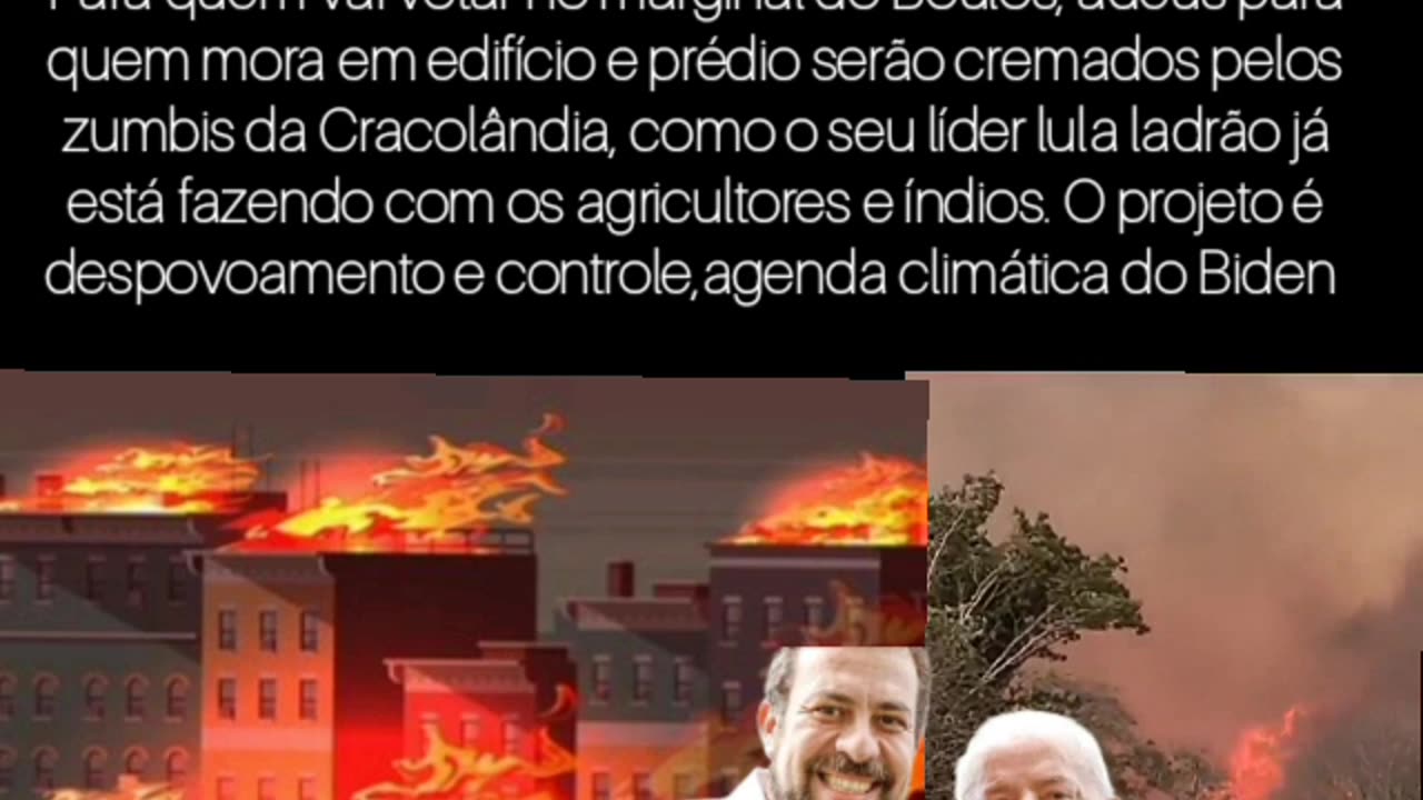 Quando você e sua família estiverem sendo devorado pelas chamas nós edifícios, não gritem socorro, gritem Boulos é ele e seus viciados da Cracolândia que irão cremar todos vcs, esse é o projeto de despovoamento como o lula ladrão já está fazen