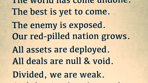 “Patriots Stand United” Divided we are weak, And that is what they seek. United we are strong, Our God will fix what’s wrong.