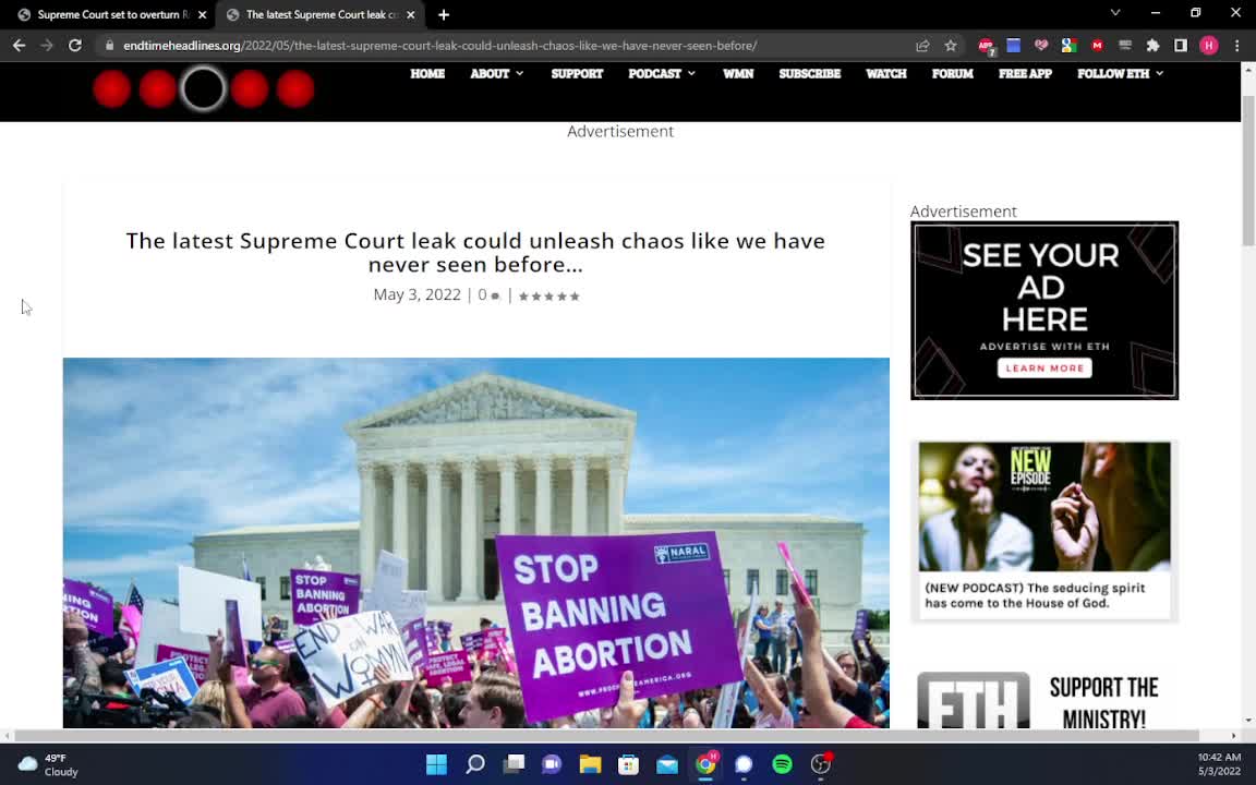 Supreme Court Set To Overturn Roe vs. Wade According To Leaked Court Document!!!