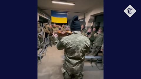 Ukrainian soldier plays national anthem on violin in symbol of hope in war again