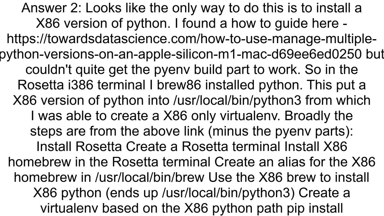 How to run Python as X86 with Rosetta2 on ARM MacOS machine