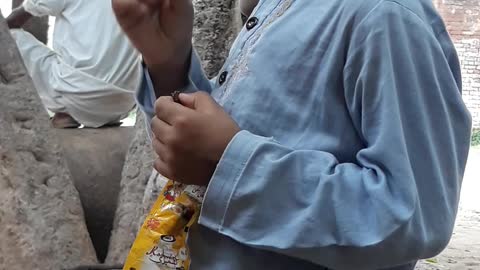 Cute boy eating something