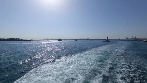 The splendor and freshness of the sea atmosphere from inside the ship with the calm sunlight
