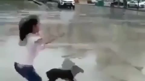 Girl jumping rope with her little friend