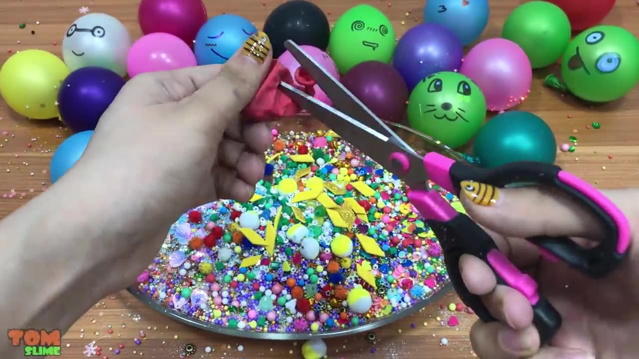 Mixing Random Things into Clear Slime _ Relaxing Slime With Funny Balloons