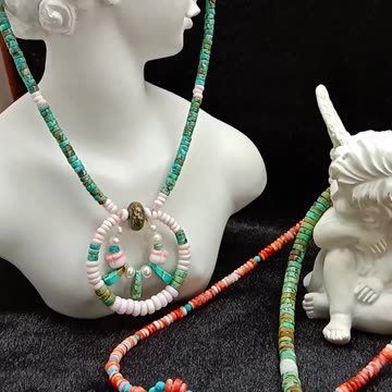 Natural turquoise pearl and Princess spiny oyster pendant necklace full strand 16inch for making02