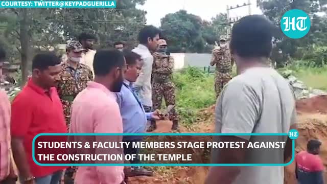 University students, staff protest against temple construction on campus. Here's why_片段