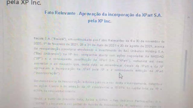 Notícia 04.10.2021. XPart, XP, Itausa e Itaú