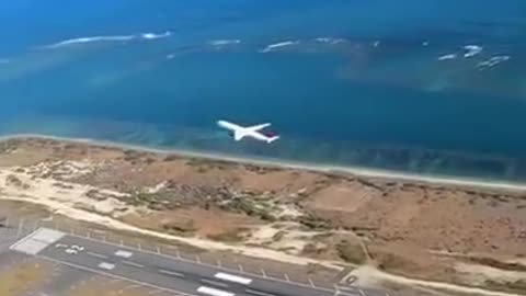 A plane taking off recorded from the helicopter